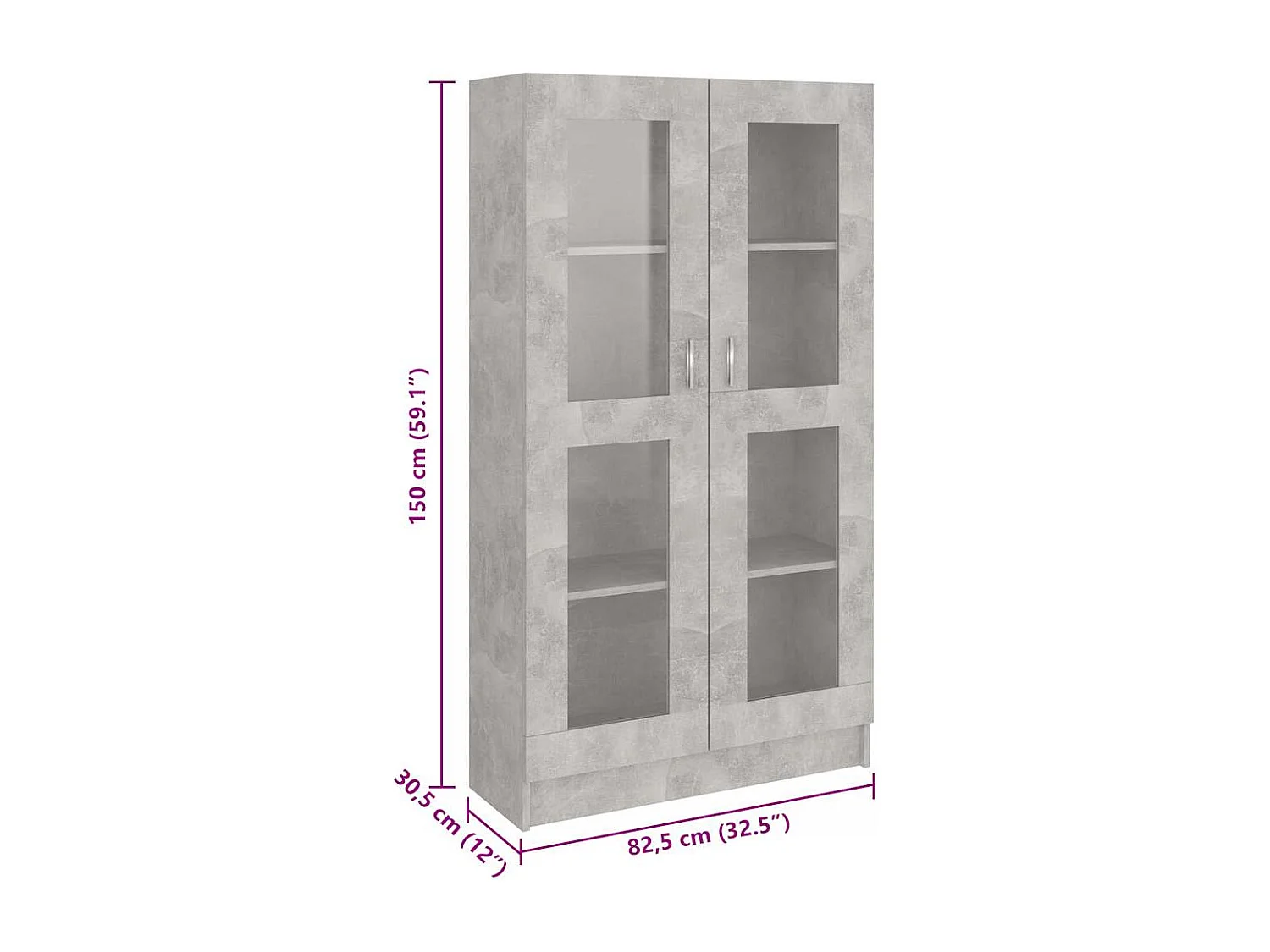 Armoire à vitrine Gris béton 82,5x30,5x150 cm Bois d'ingénierie