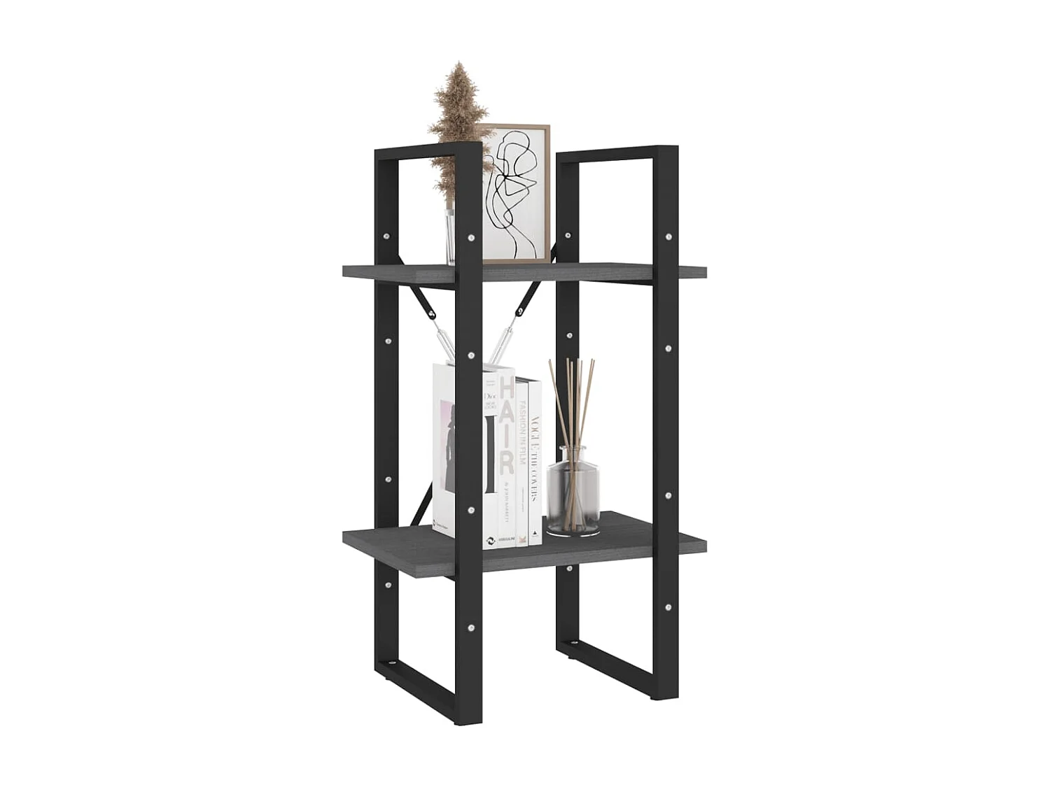 Bibliothèque à 2 niveaux Gris 40x30x70 cm Bois de pin massif