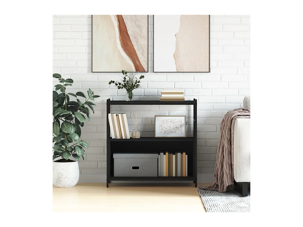 Librería negra 80x30x78,5 cm madera contrachapada y hierro