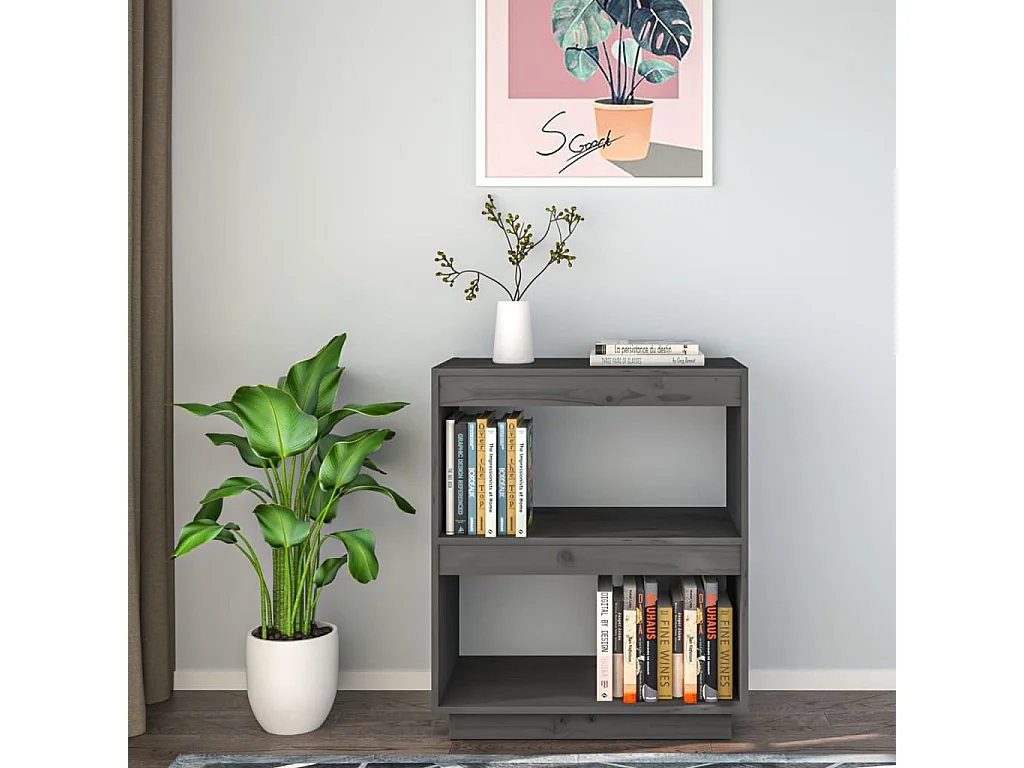 Librería Gris 60x35x71 cm Madera Maciza de Pino