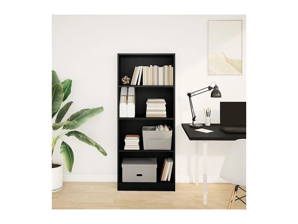 Bibliothèque noir 60x24x143 cm bois d'ingénierie