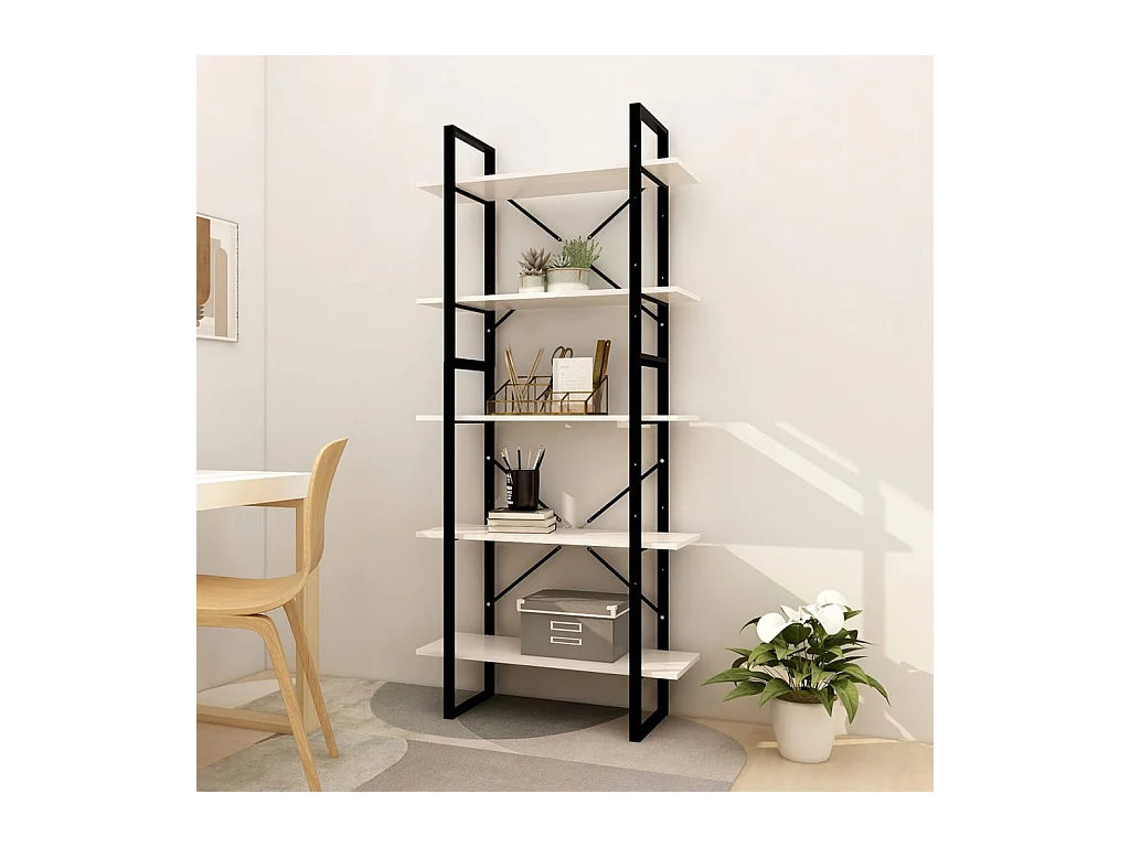 Bibliothèque à 5 niveaux Blanc 80x30x175 cm Bois de pin