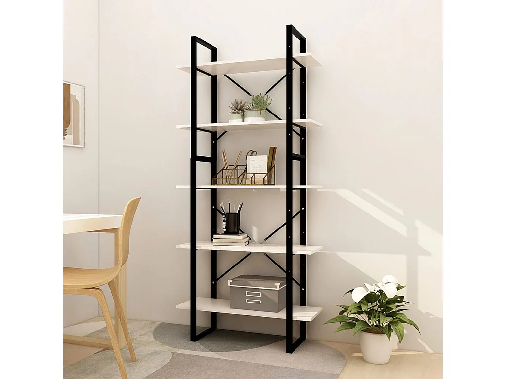 Bibliothèque à 5 niveaux Blanc 80x30x175 cm Bois de pin