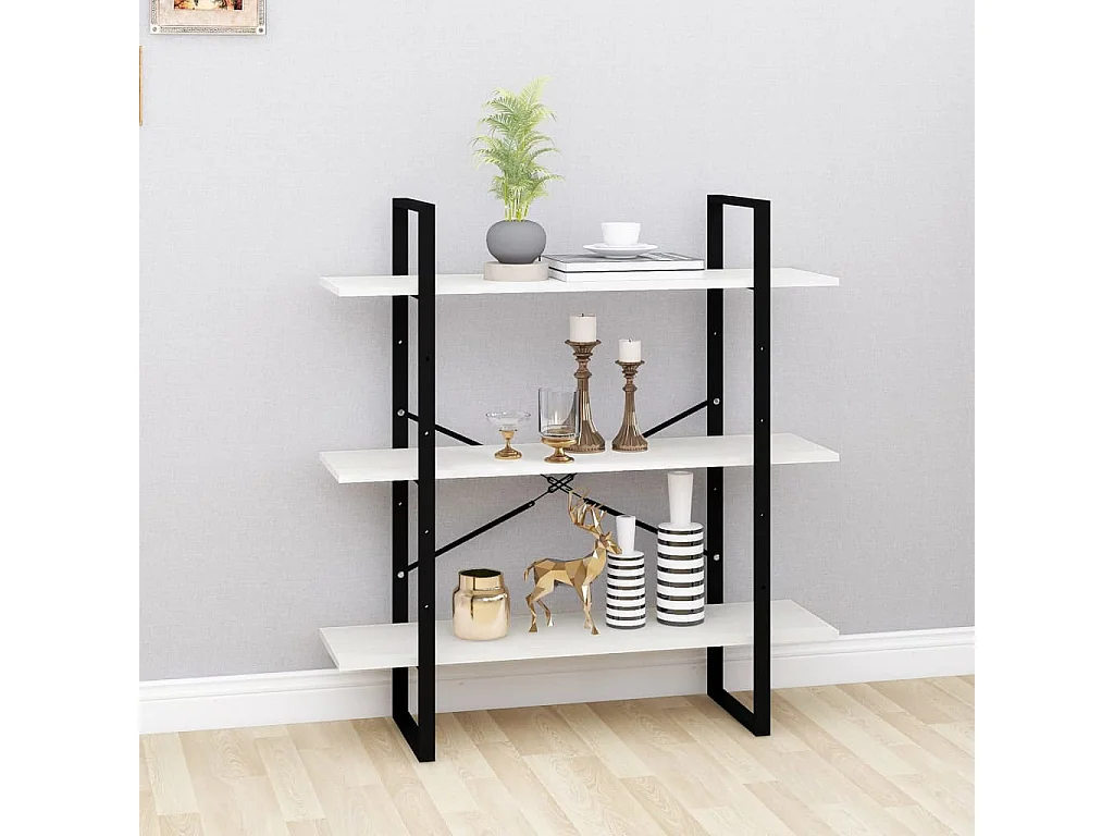 Libreria a 3 ripiani Bianca 100x30x105 cm Legno massello di pino