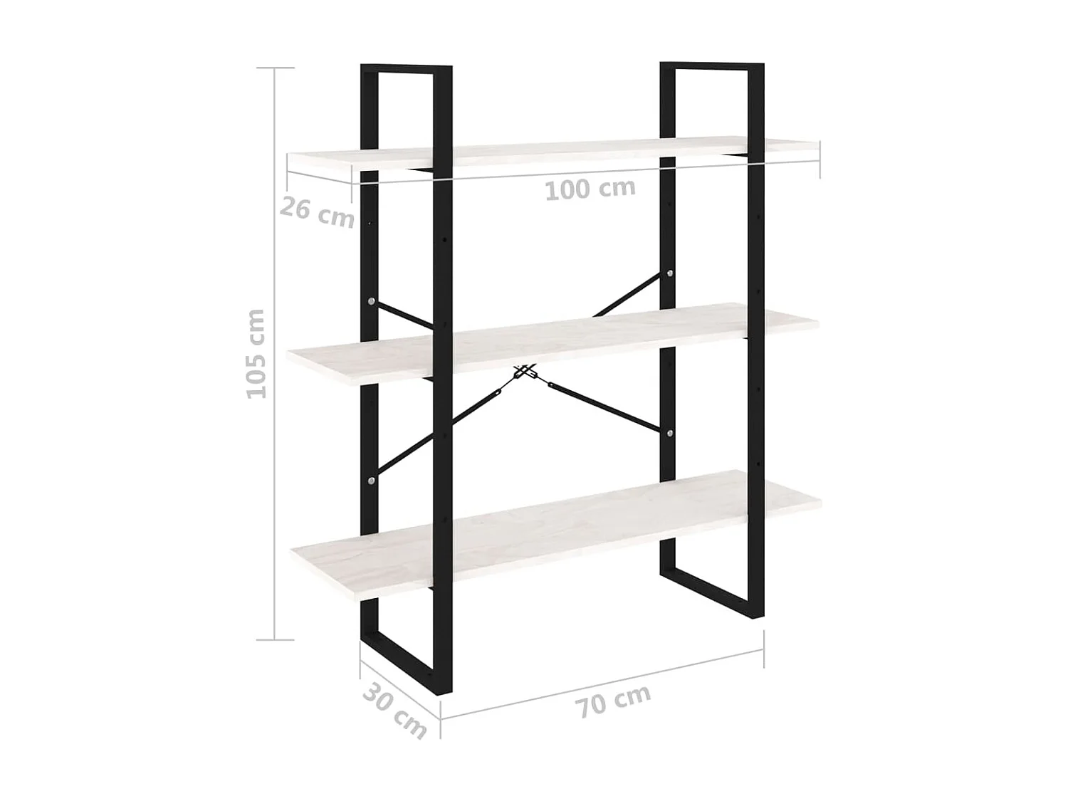 Libreria a 3 ripiani Bianca 100x30x105 cm Legno massello di pino