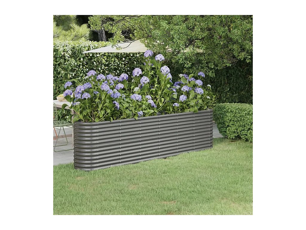 Letto da giardino rialzato in acciaio verniciato a polvere 260x40x68 cm grigio