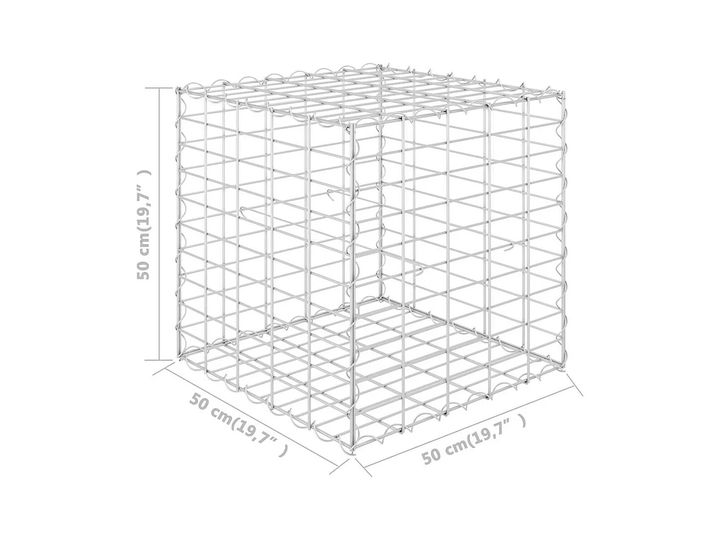 Gabbione cubo letto rialzato filo d'acciaio 50x50x50 cm