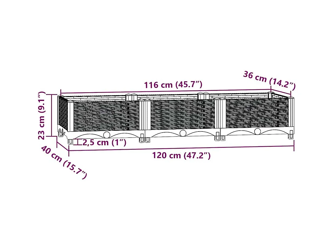Letto rialzato 120x40x23 cm Polipropilene