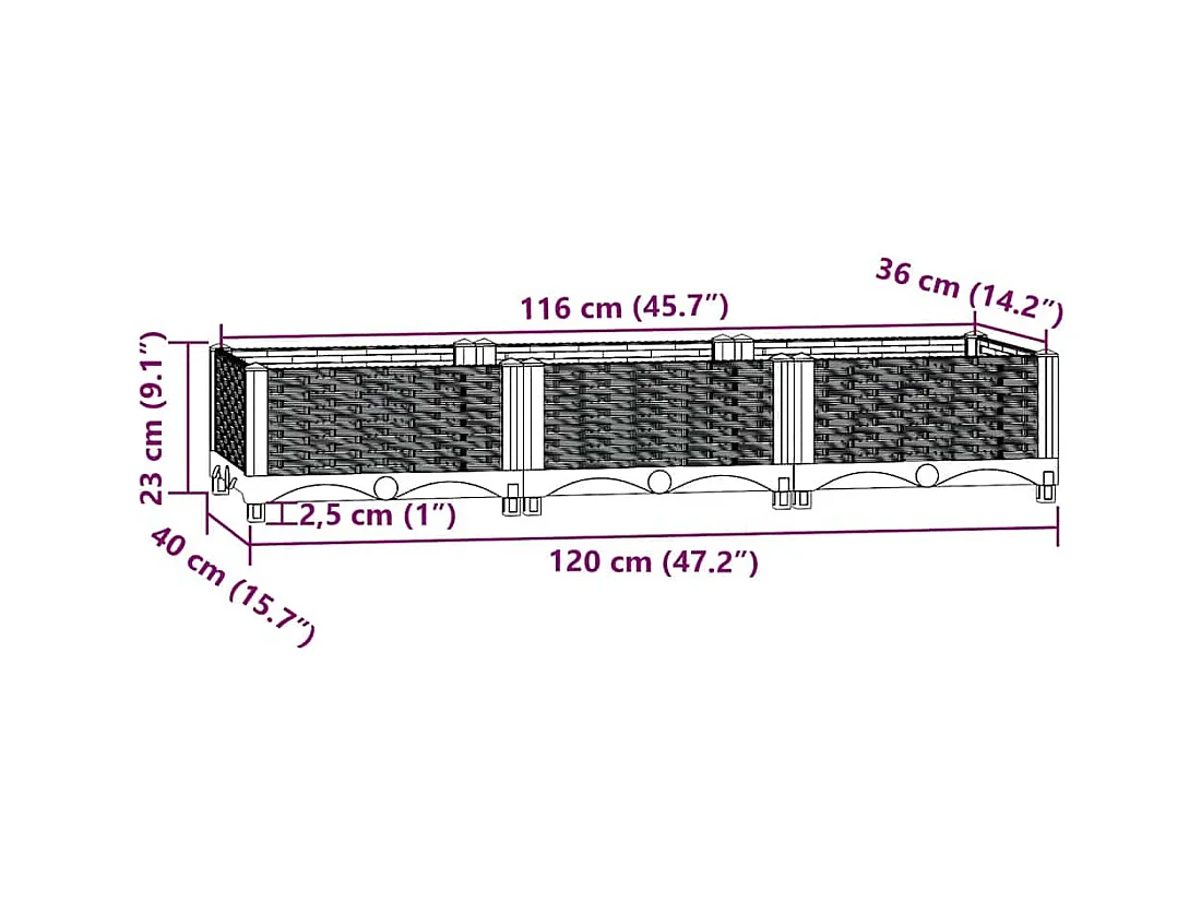 Letto rialzato 120x40x23 cm Polipropilene