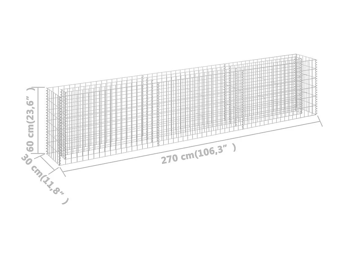 Lit surélevé à gabion Acier galvanisé 270x30x60 cm