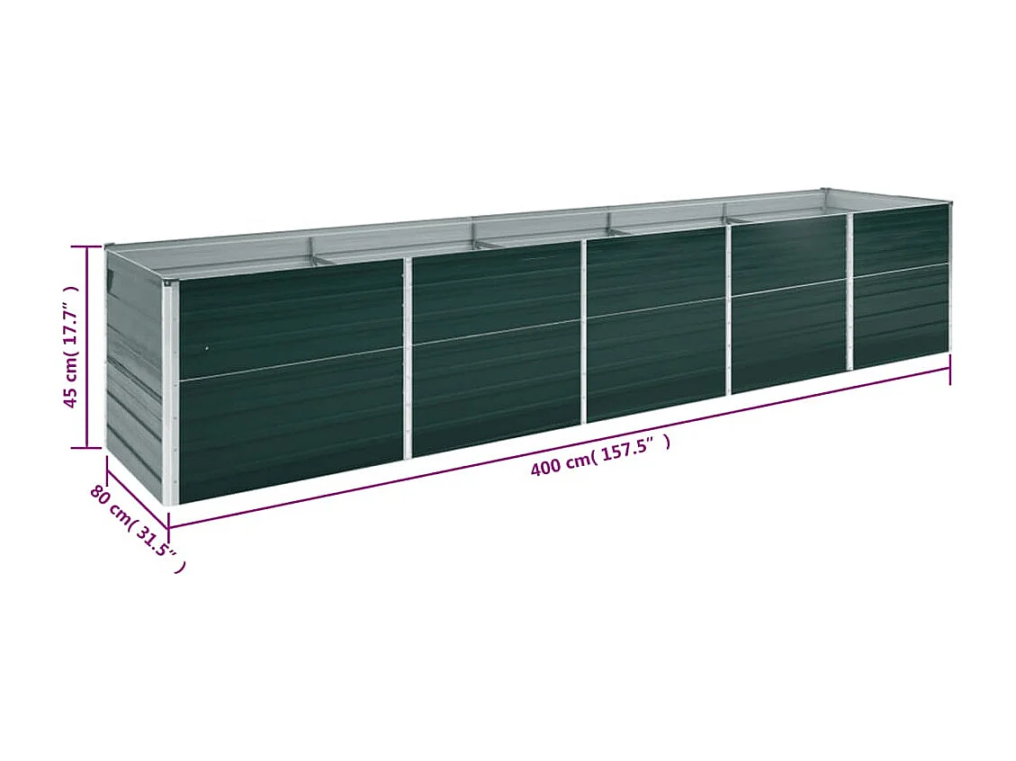Verhoogd tuinbed Gegalvaniseerd staal 400x80x45 cm Groen
