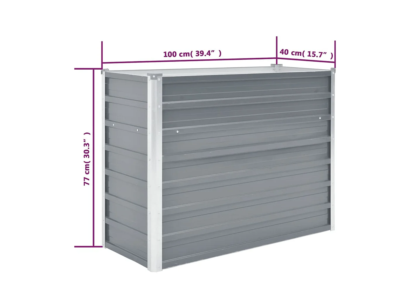 Letto da giardino rialzato in acciaio zincato 100x40x77 cm Grigio