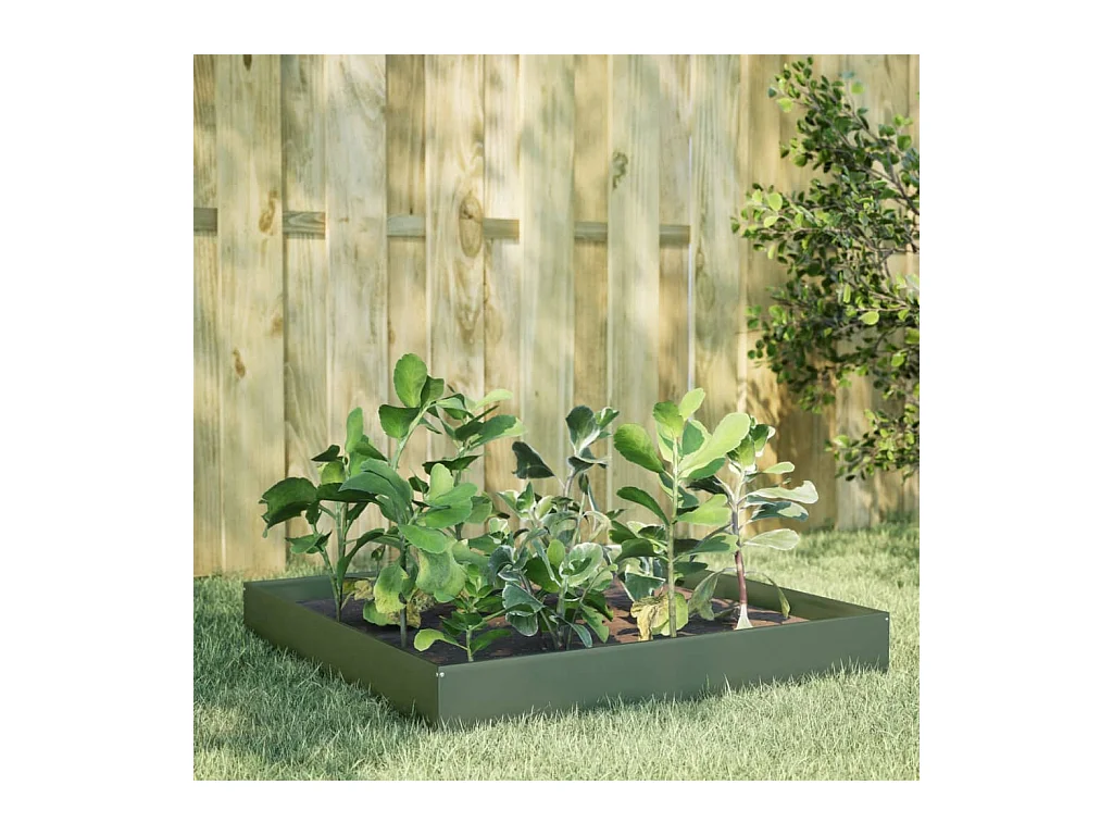 Aiuola rialzata verde oliva 100x100x26 cm in acciaio