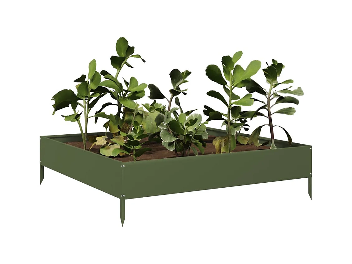 Aiuola rialzata verde oliva 100x100x26 cm in acciaio