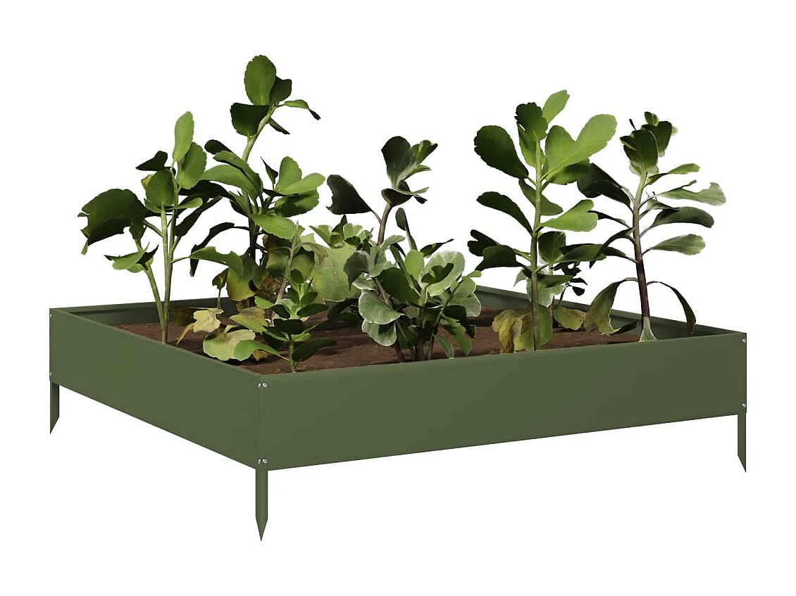 Aiuola rialzata verde oliva 100x100x26 cm in acciaio