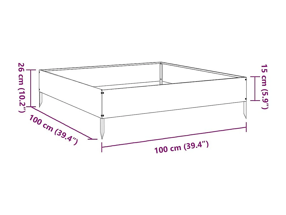 Lit surélevé de jardin 100x100x26 cm acier inoxydable