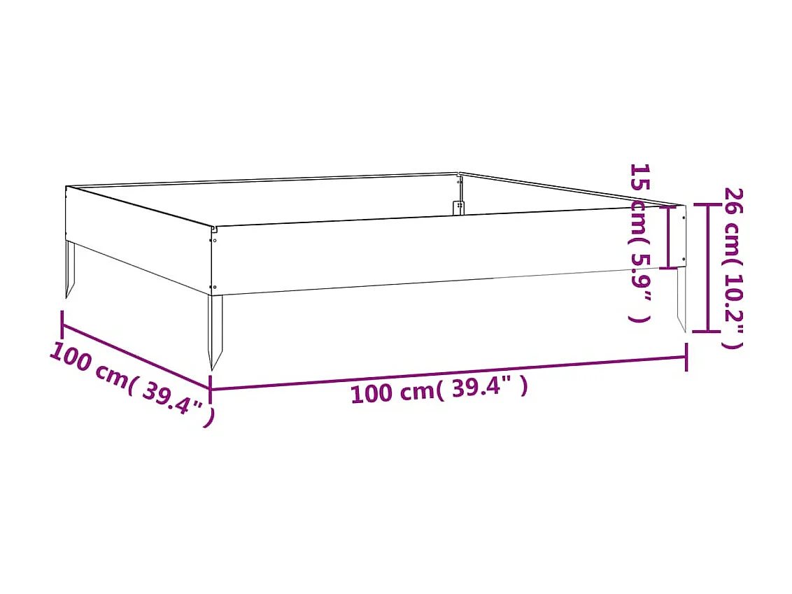 Lit surélevé de jardin 100x100x26 cm acier corten