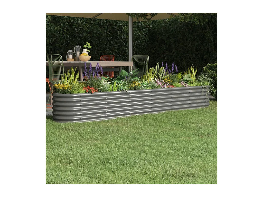 Letto da giardino rialzato in acciaio verniciato a polvere 260x40x36 cm grigio