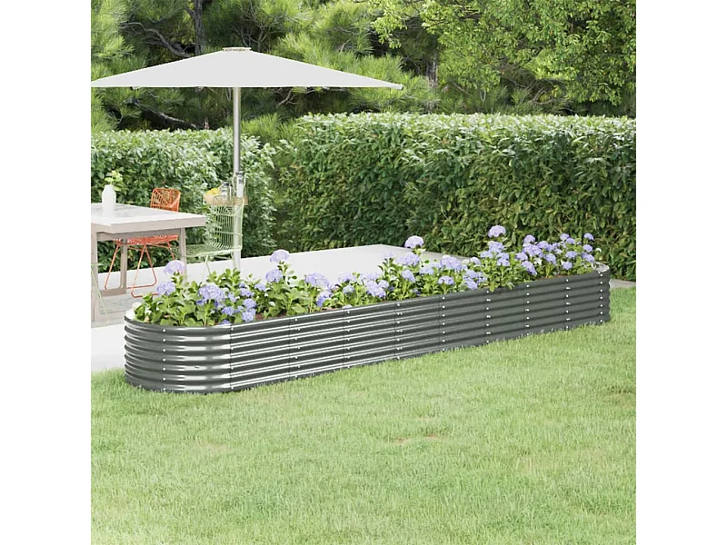 Verhoogd tuinbed gepoedercoat staal 368x80x36 cm grijs