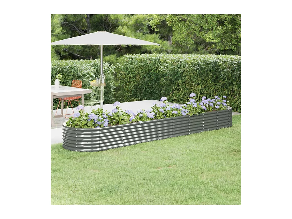 Bancal de jardín elevado de acero con recubrimiento en polvo, 368 x 80 x 36 cm, color gris