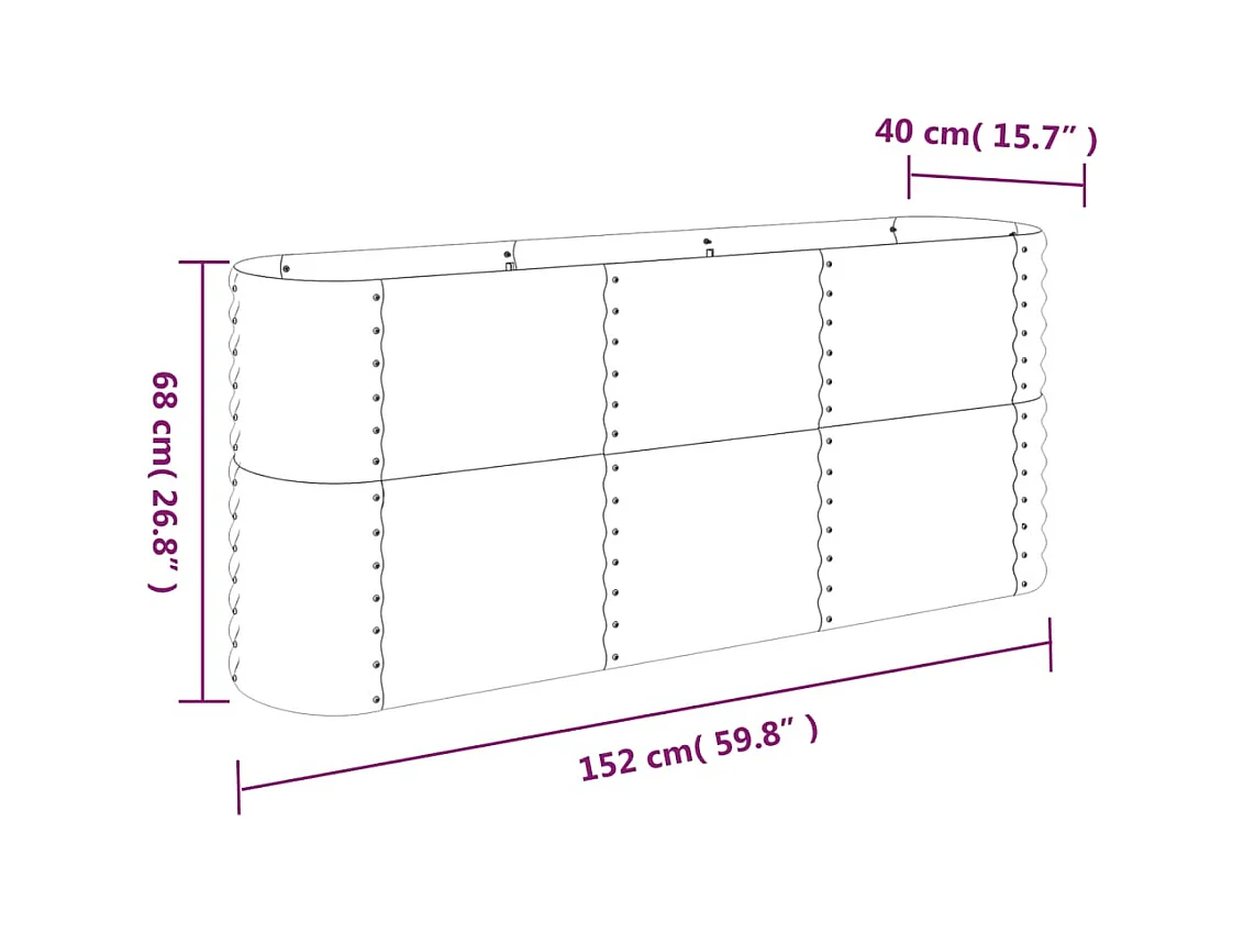 Lit surélevé de jardin Acier enduit de poudre 152x40x68 cm gris