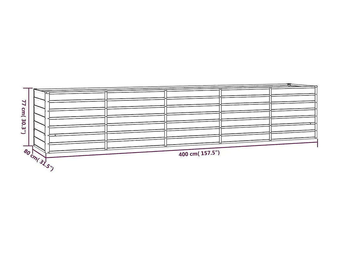 Lit surélevé de jardin rouillé 400x80x77 cm acier corten