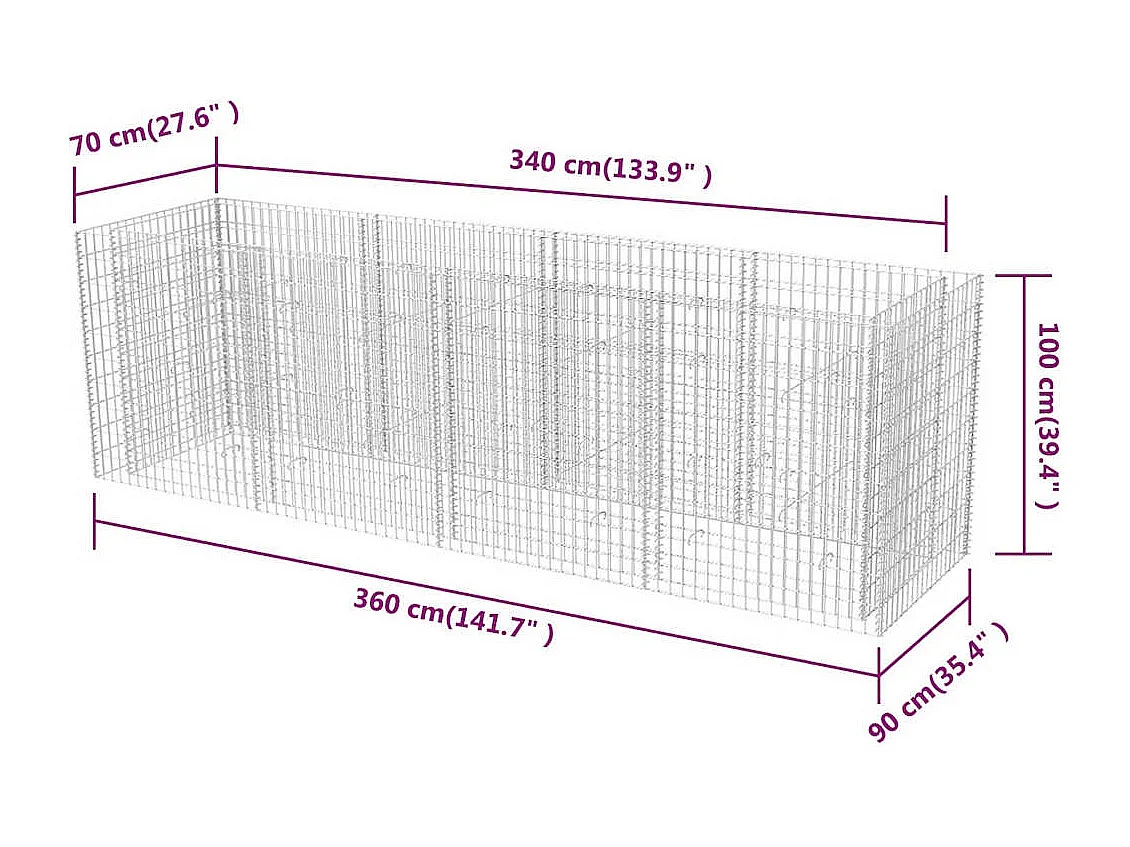 Gabion verhoogde bak Staal 360x90x100 cm
