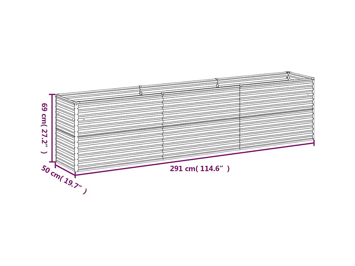 Lit surélevé de jardin 291x50x69 cm acier corten