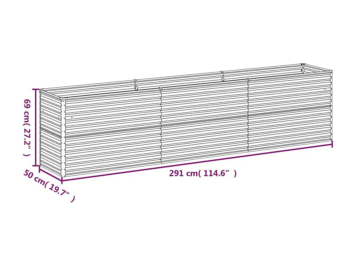 Lit surélevé de jardin 291x50x69 cm acier corten