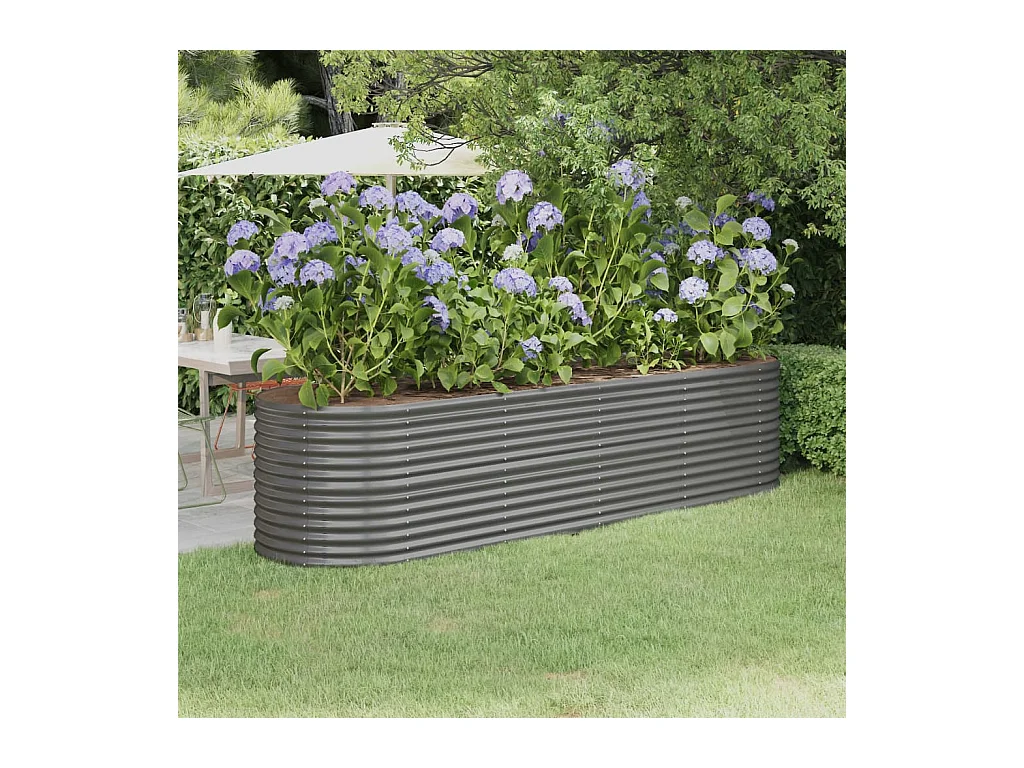 Bancal de jardín elevado de acero con recubrimiento en polvo, 296 x 80 x 68 cm, gris