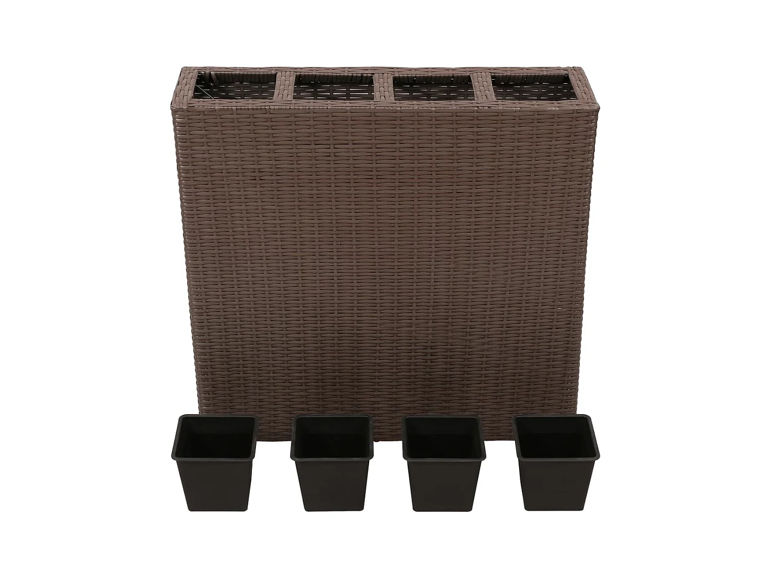 Verhoogd tuinbed met 4 potten, bruin polyrotan