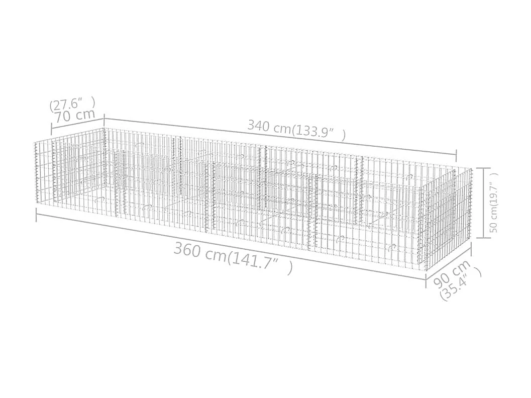 Lit surélevé à gabion Acier 360x90x50 cm