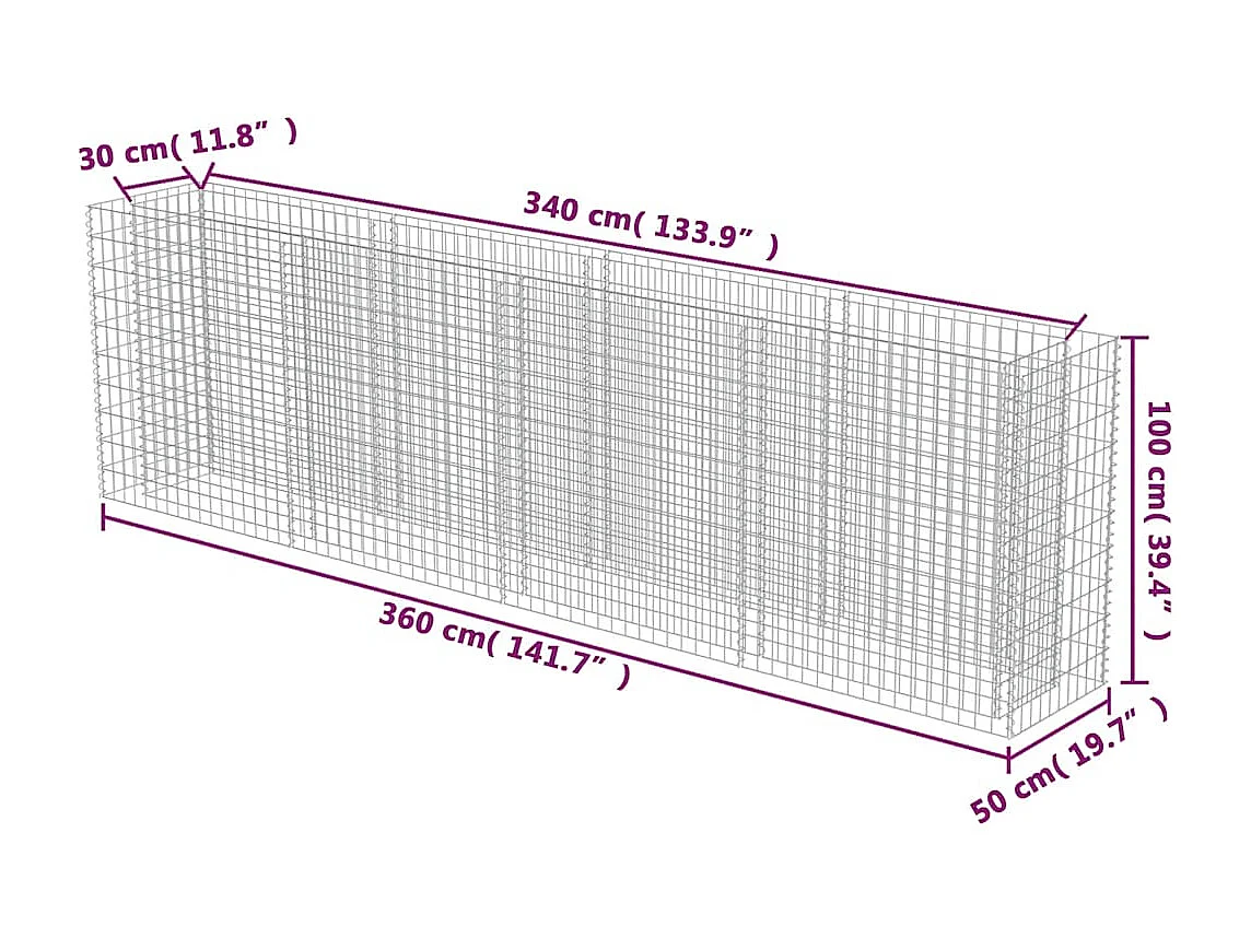 Lit surélevé à gabion Acier galvanisé 360x50x100 cm