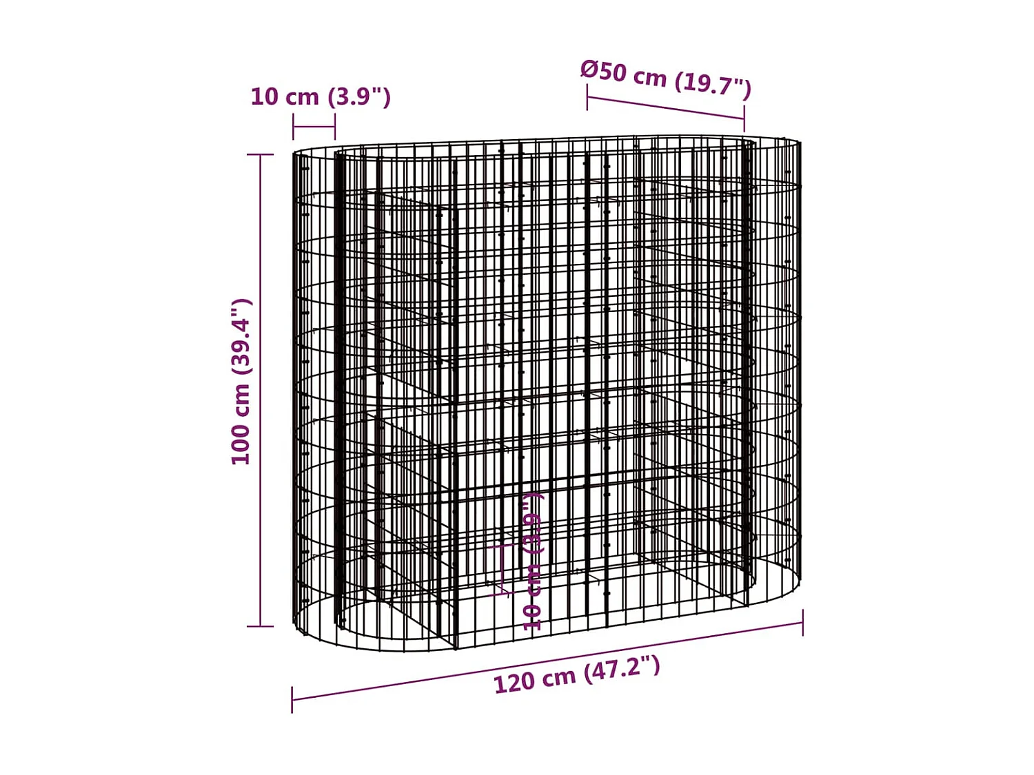 Lit surélevé à gabion Fer galvanisé 120x50x100 cm