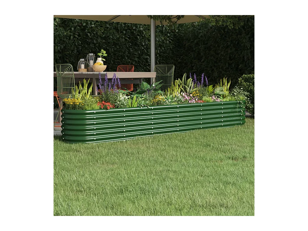 Letto da giardino rialzato in acciaio verniciato a polvere 260x40x36 cm verde