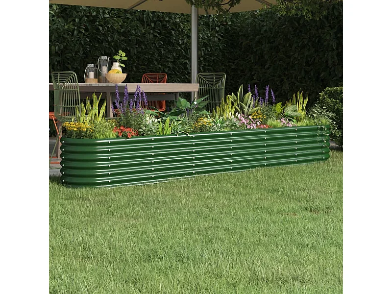 Letto da giardino rialzato in acciaio verniciato a polvere 260x40x36 cm verde