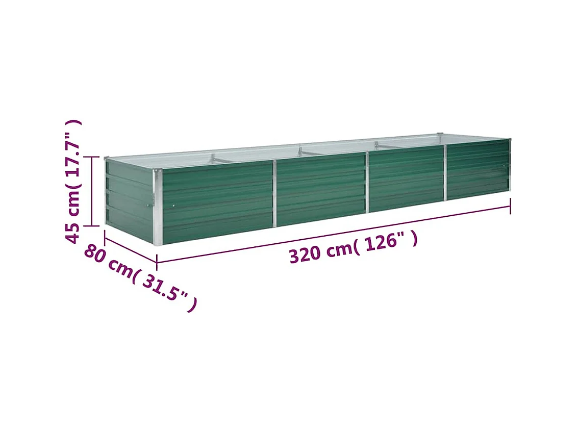 Verhoogd tuinbed Gegalvaniseerd staal 320x80x45 cm Groen