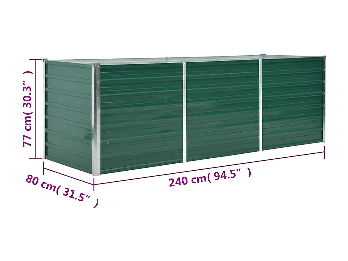 Letto da giardino rialzato in acciaio zincato 240x80x77 cm Verde