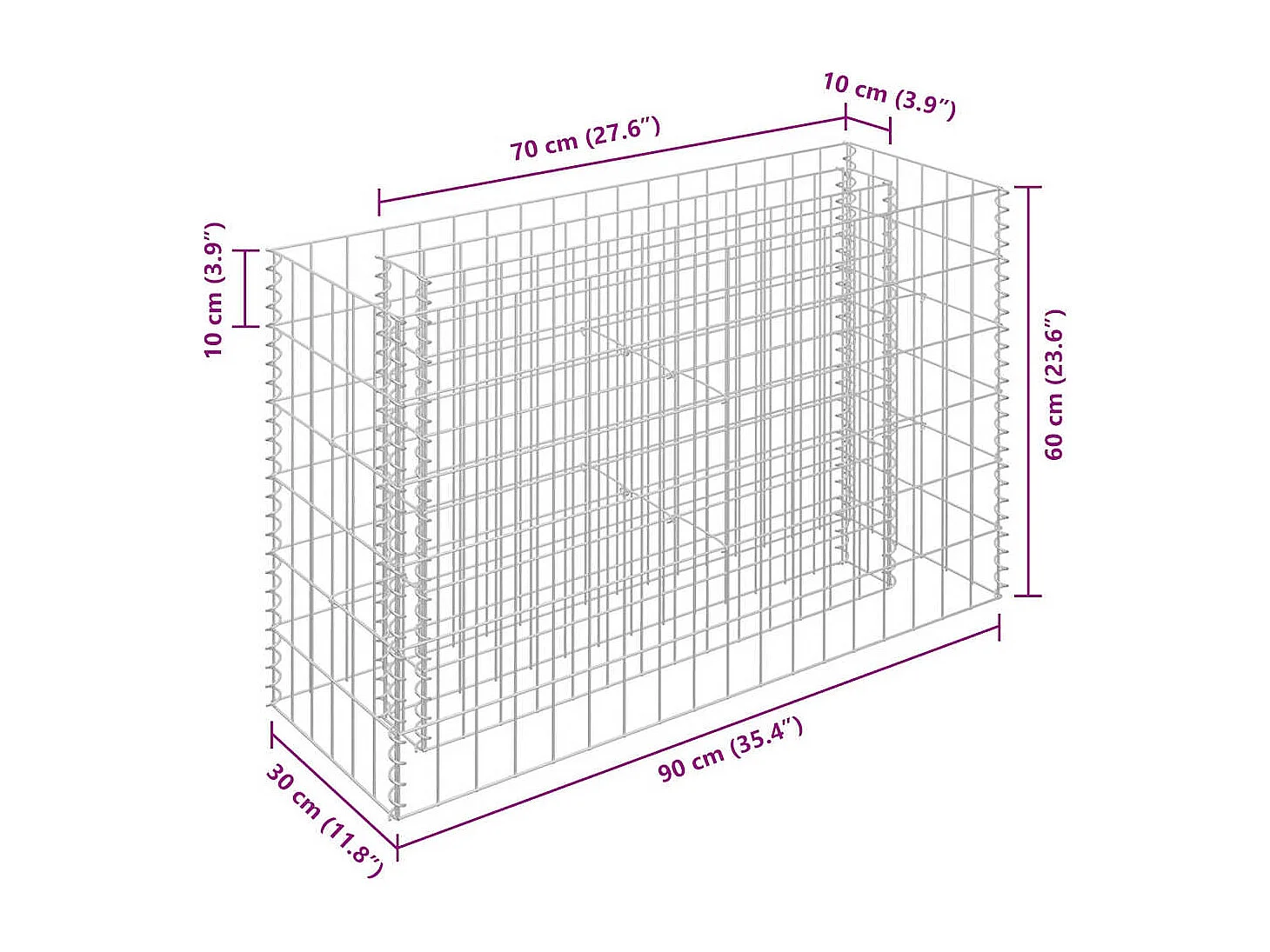 Lit surélevé à gabion Acier galvanisé 90x30x60 cm