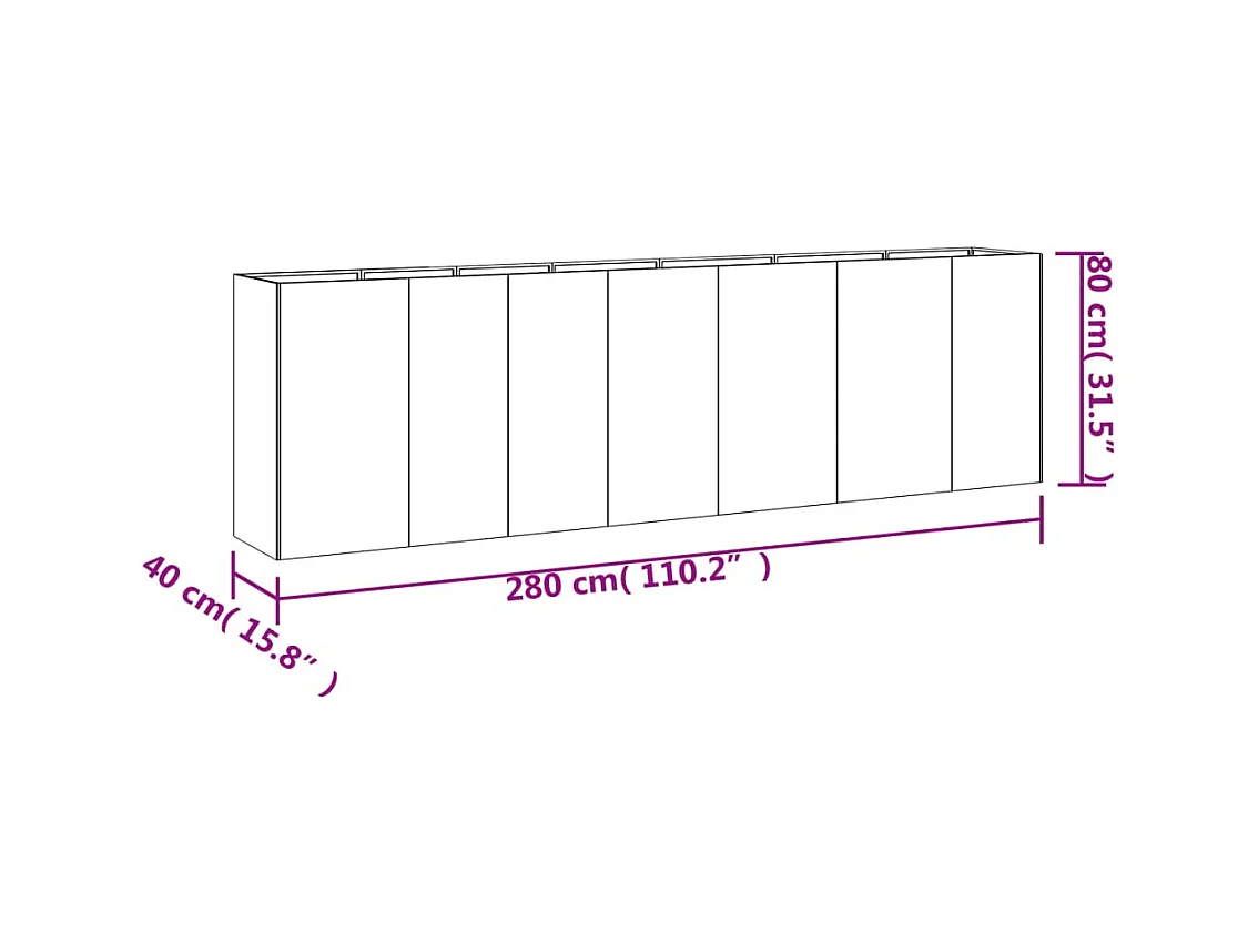 Verhoogd tuinbed 280x40x80 cm cortenstaal