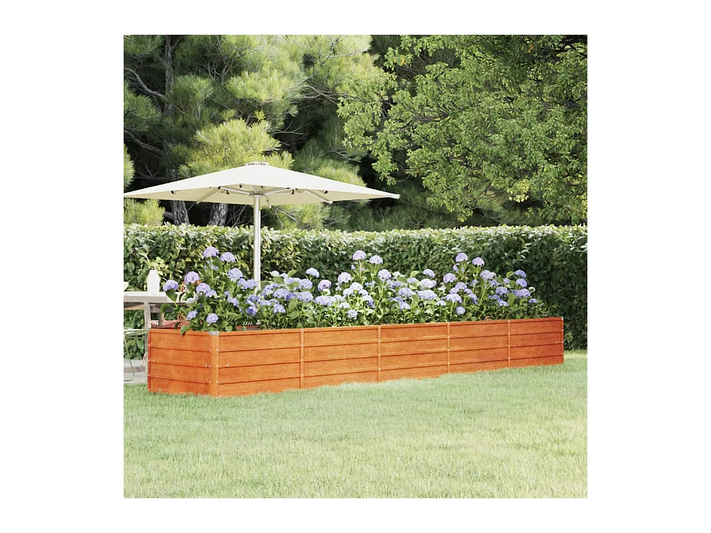 Lit surélevé de jardin rouillé 400x80x45 cm acier corten