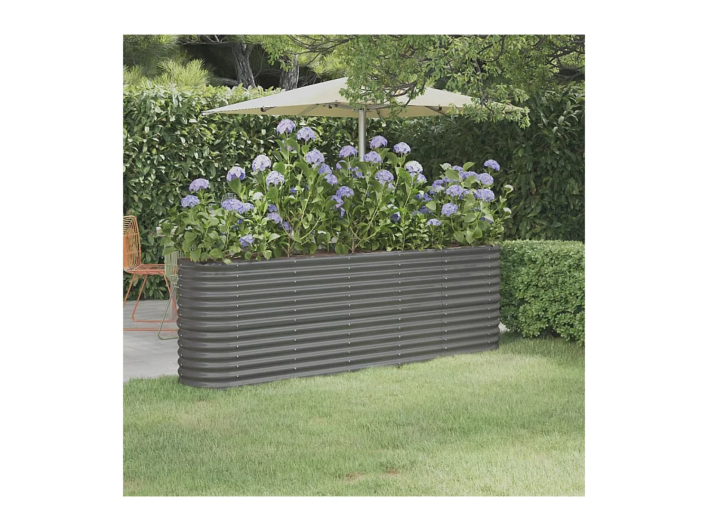 Bancal de jardín elevado de acero con recubrimiento en polvo, 224 x 40 x 68 cm, color gris