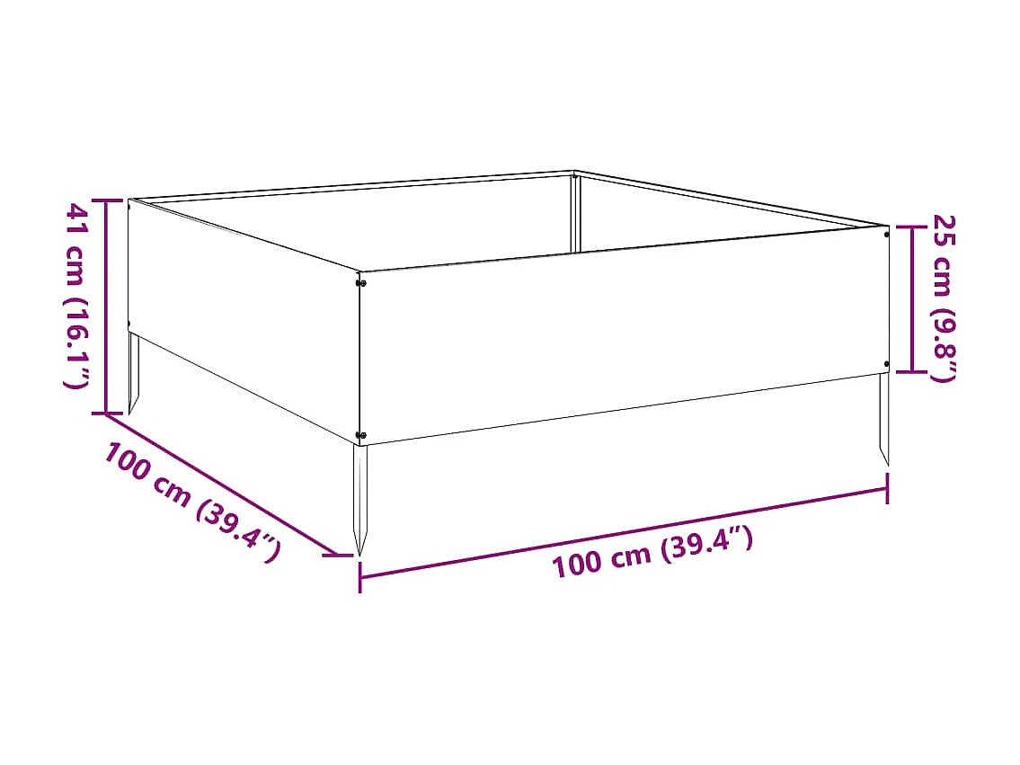 Letto rialzato antracite 100x100x25 cm in acciaio