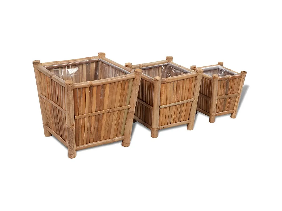 Lits surélevés en bambou avec doublure en nylon 3 pcs