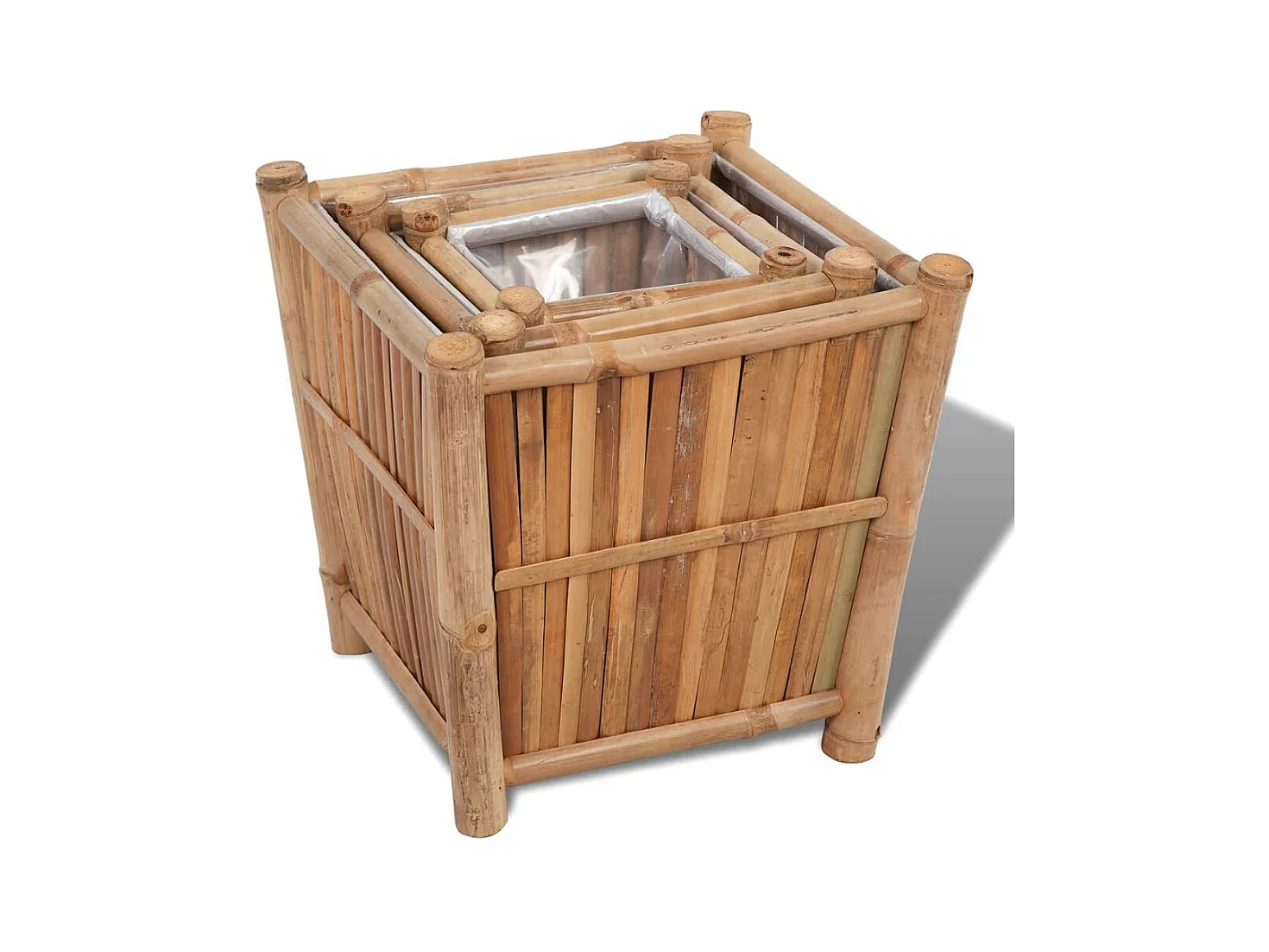 Lits surélevés en bambou avec doublure en nylon 3 pcs