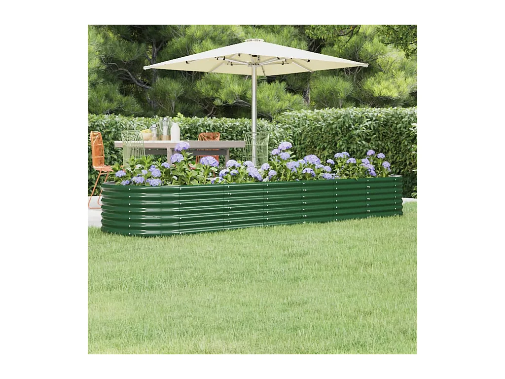 Lit surélevé de jardin Acier enduit de poudre 296x80x36 cm Vert