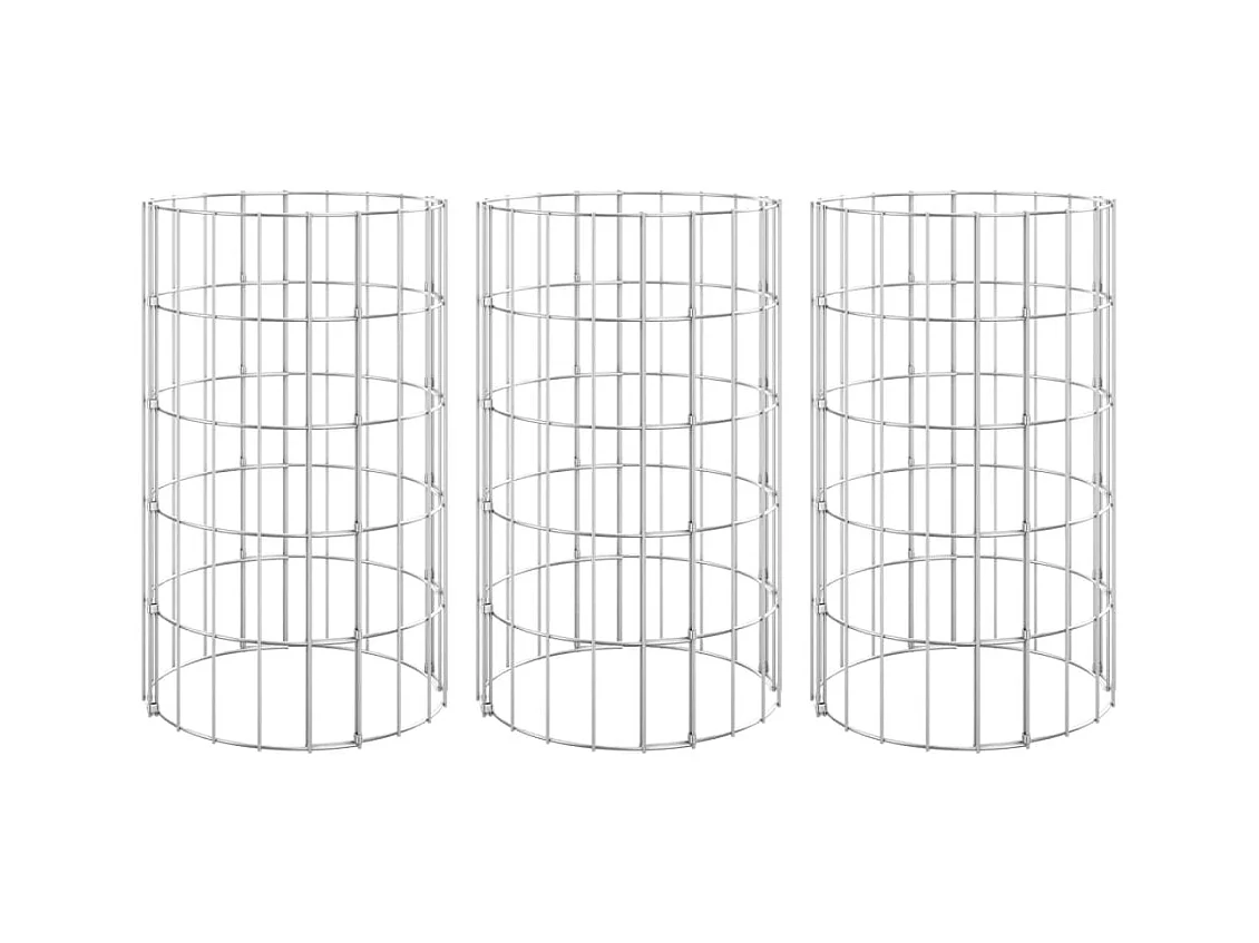 Ronde Gabion Verhoogde Bak 3 stuks Gegalvaniseerd Staal Ø30x50cm