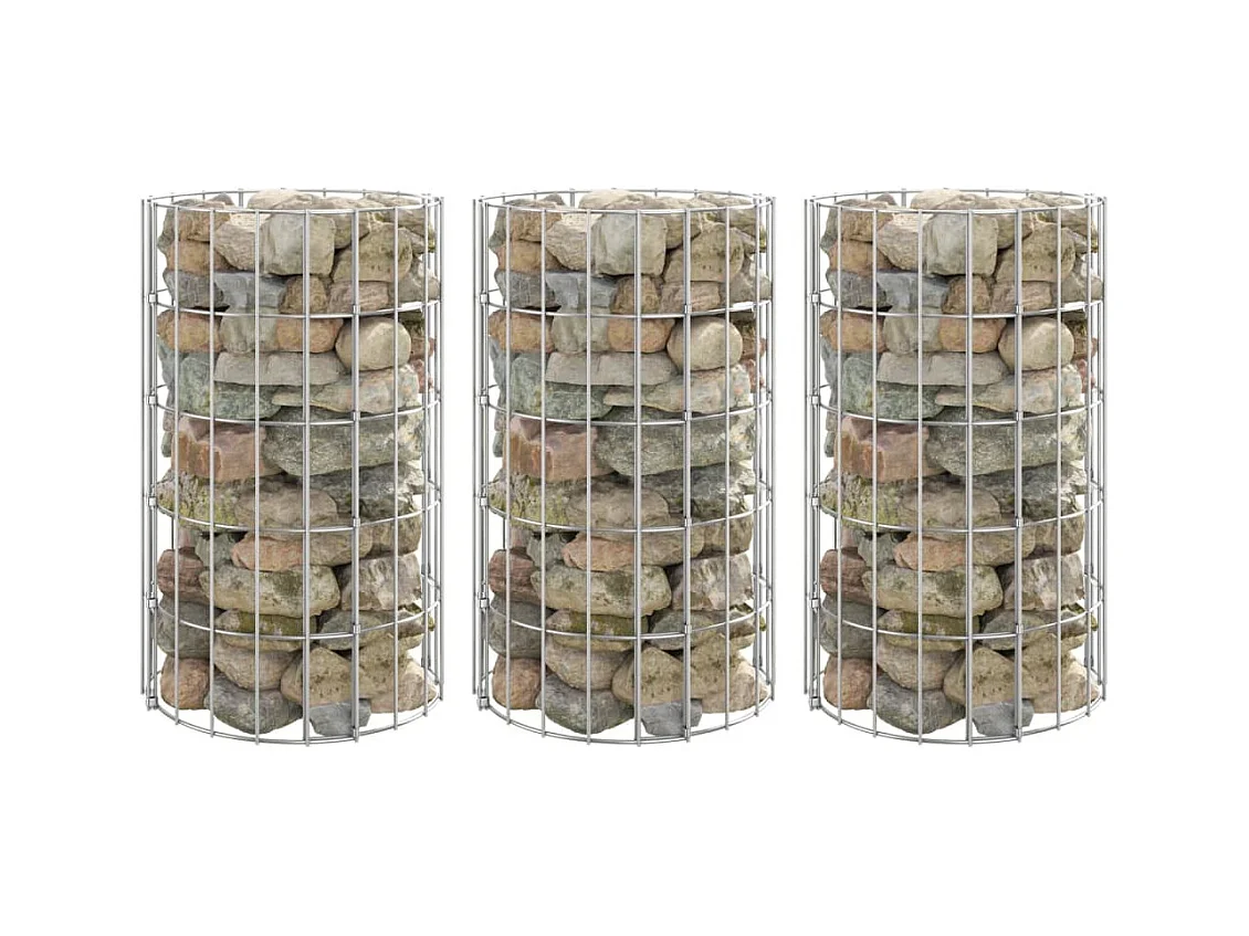 Lit surélevé à gabion circulaire 3 pcs Acier galvanisé Ø30x50cm