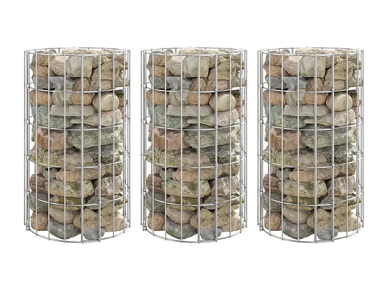 Lit surélevé à gabion circulaire 3 pcs Acier galvanisé Ø30x50cm