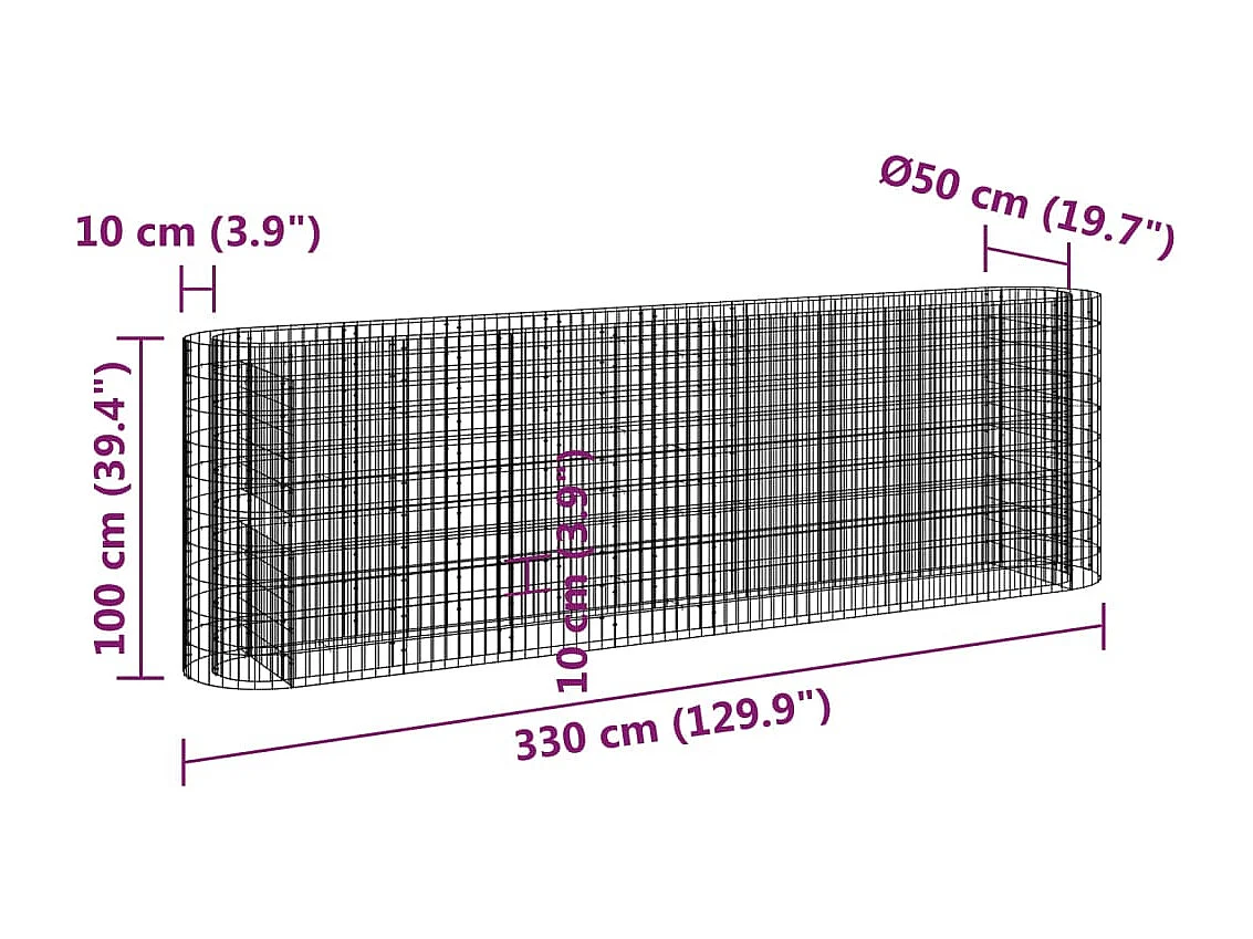 Gabion verhoogde bak Gegalvaniseerd ijzer 330x50x100 cm